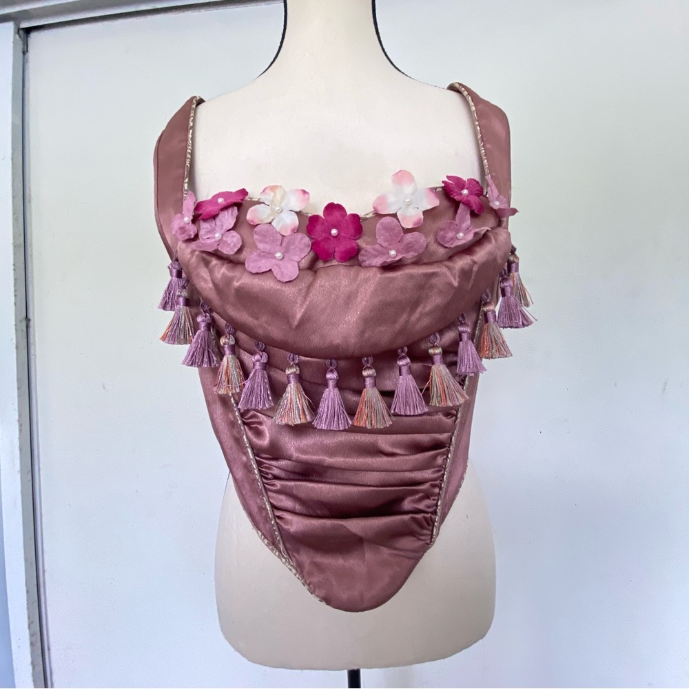 Lacemade Mauve Purple Satin Flower & Tassel Embellished Corset Size Extra Large